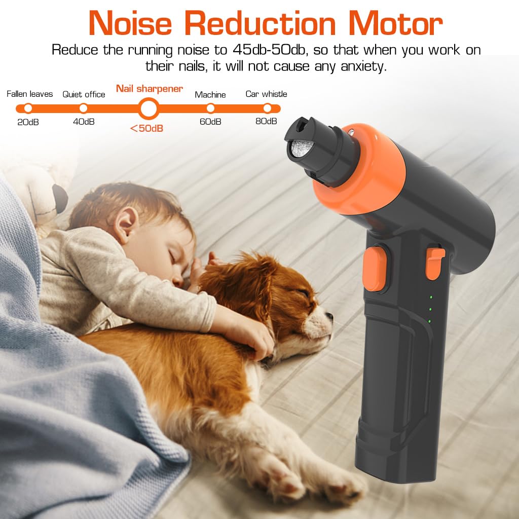 Qpets Dog Nail Grinder Cat Nail Cutter, Low Noise Electric Dog Nail Trimmer with LED Light & 3 Grinding Speeds, Pet Grooming Nail Grinder Rechargeable Nail Cutter for Cat Dog