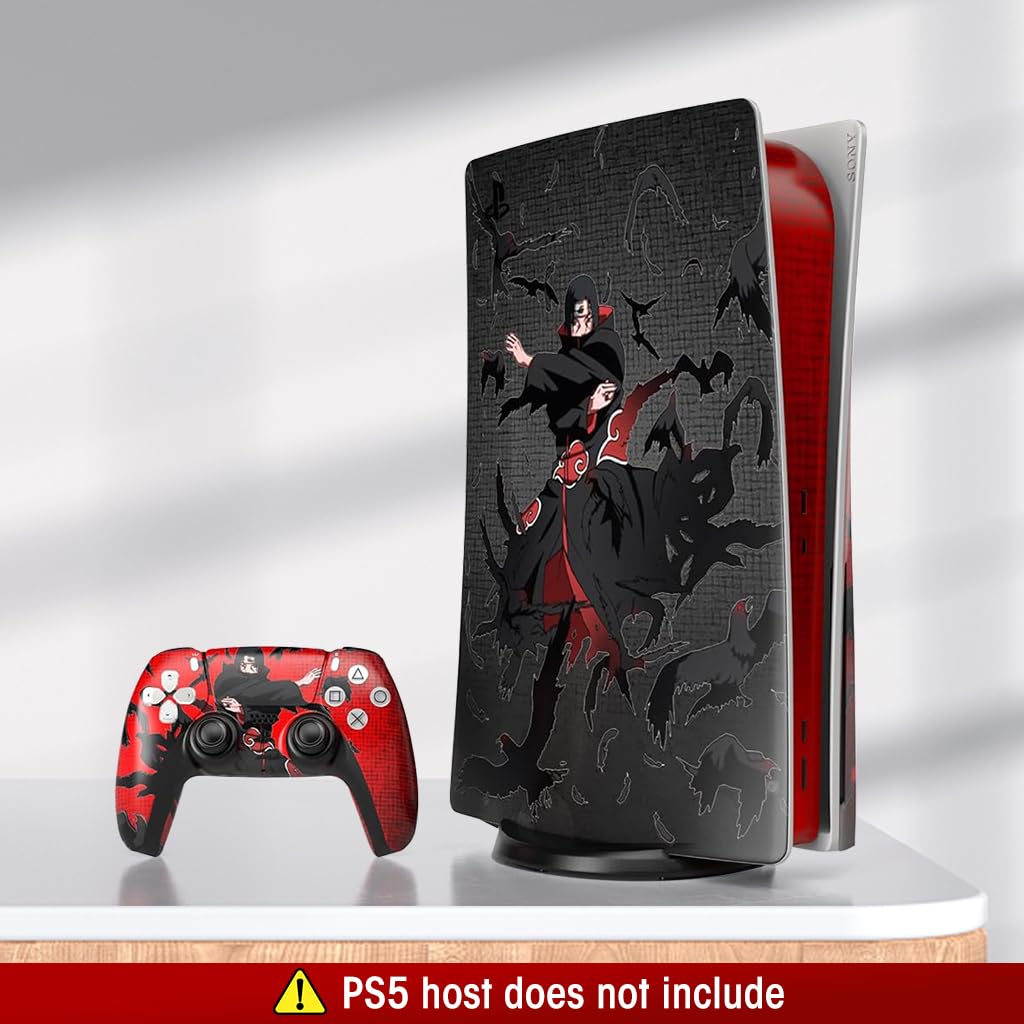 ZORBES Skin Cover Sticker for PS5 Disc Edition Game Console and Controller Uchiha Itachi Cartoon Skin Cover Vinyl Sticker Anti-Scratch Sticker for PS5 Disc Edition Anime Game Console and Controller