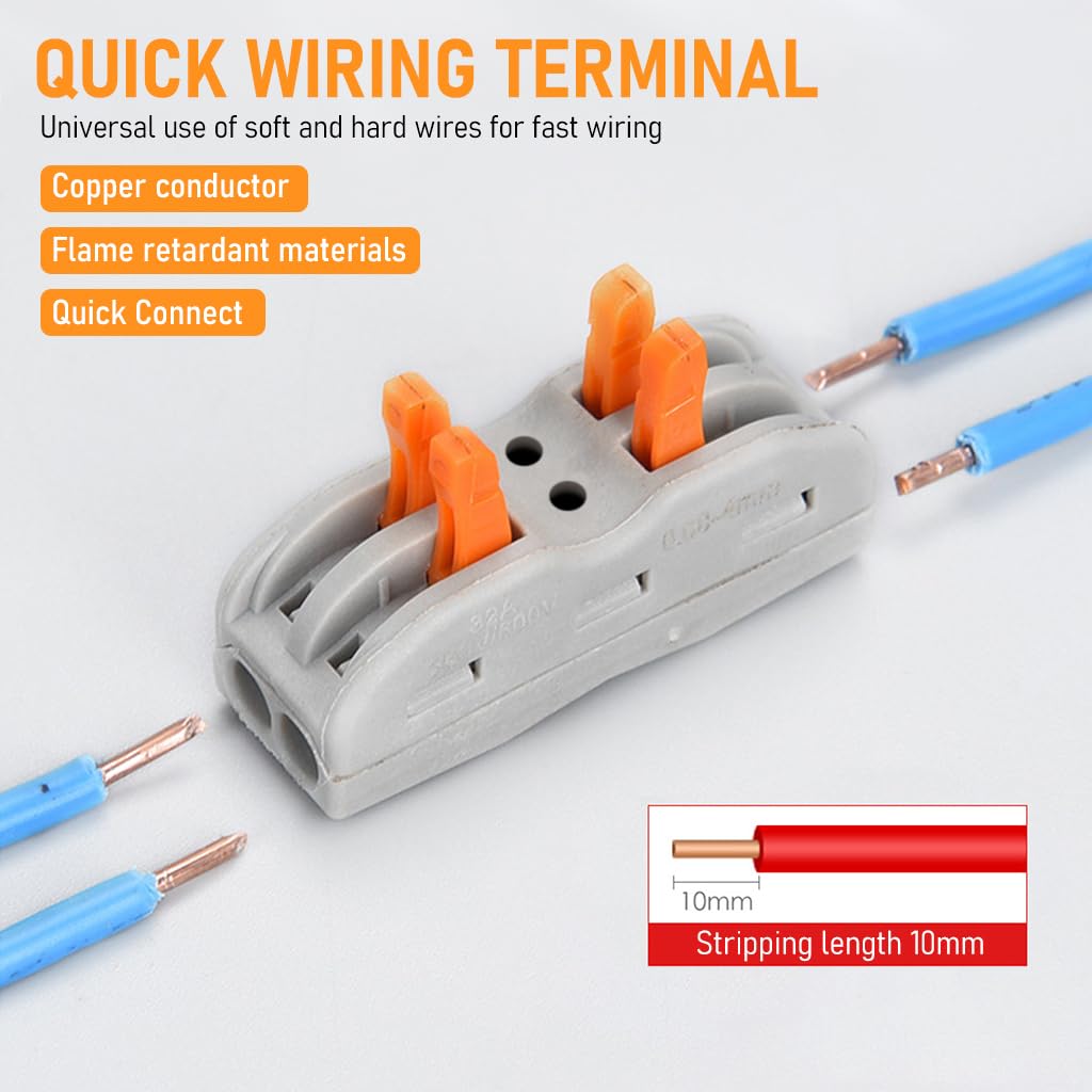 Serplex 20Pcs Wire Connector Kit 2 Circuit Inline Splices Cable Connector With Control Lever Compact Splicing Wire Jointer Cable Conductor Clamp Wire Connector Jointer Conductor For 28-12 Awg