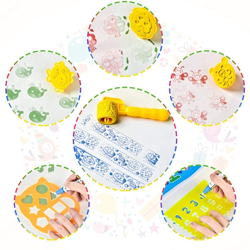 PATPAT® Water Doodle Mat 40 X 30 Inches Fruit Alphabet Magic Drawing with 3 Pens 8 Small EVA Template 4 Plastic 1 Roller Set Picture Album for Girls Boys Age 3-8 Birthday DIY Gifts