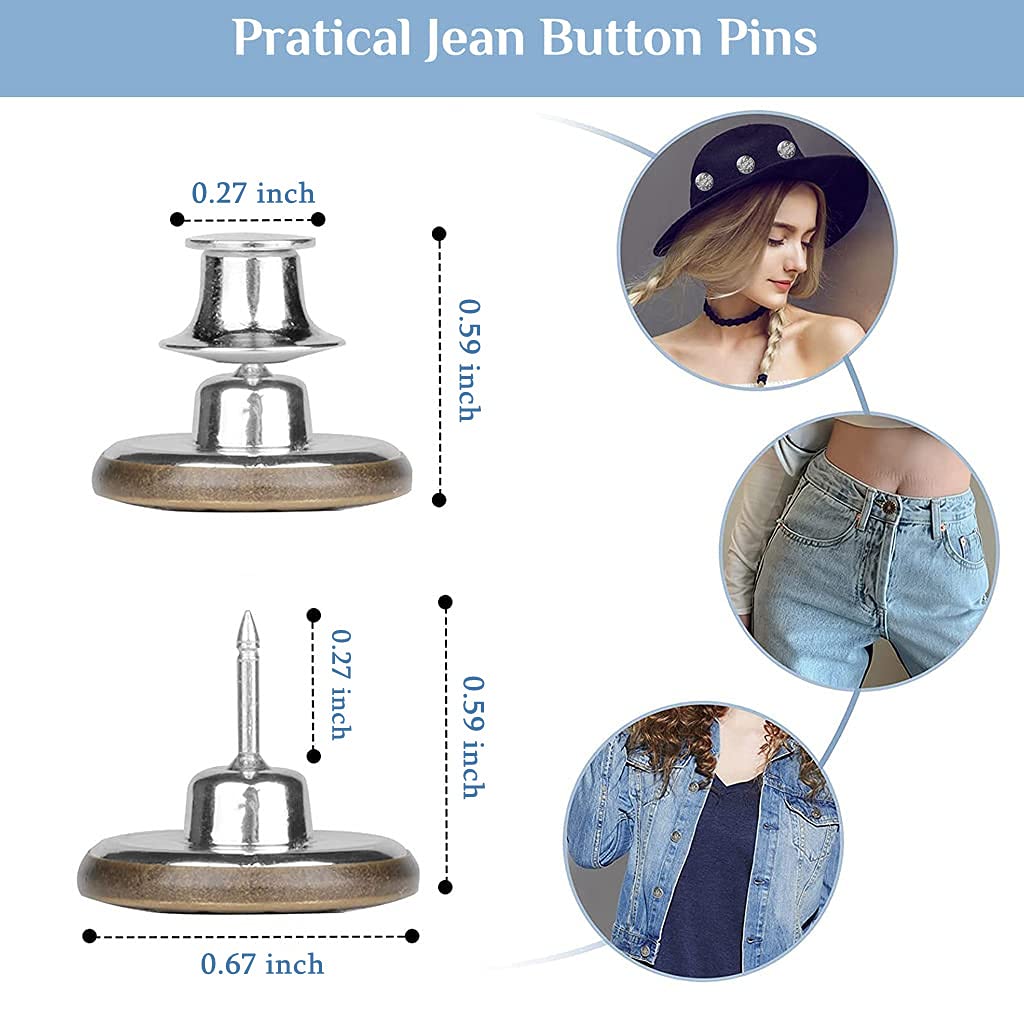 HASTHIP 10pcs Detachable Buttons for Jeans, Instant Pants Waist Button Pins, Adjustable Button for Jeans Replacement, Metal No Sew Tightener for Reduce Loose Pants Waist or DIY Crafts