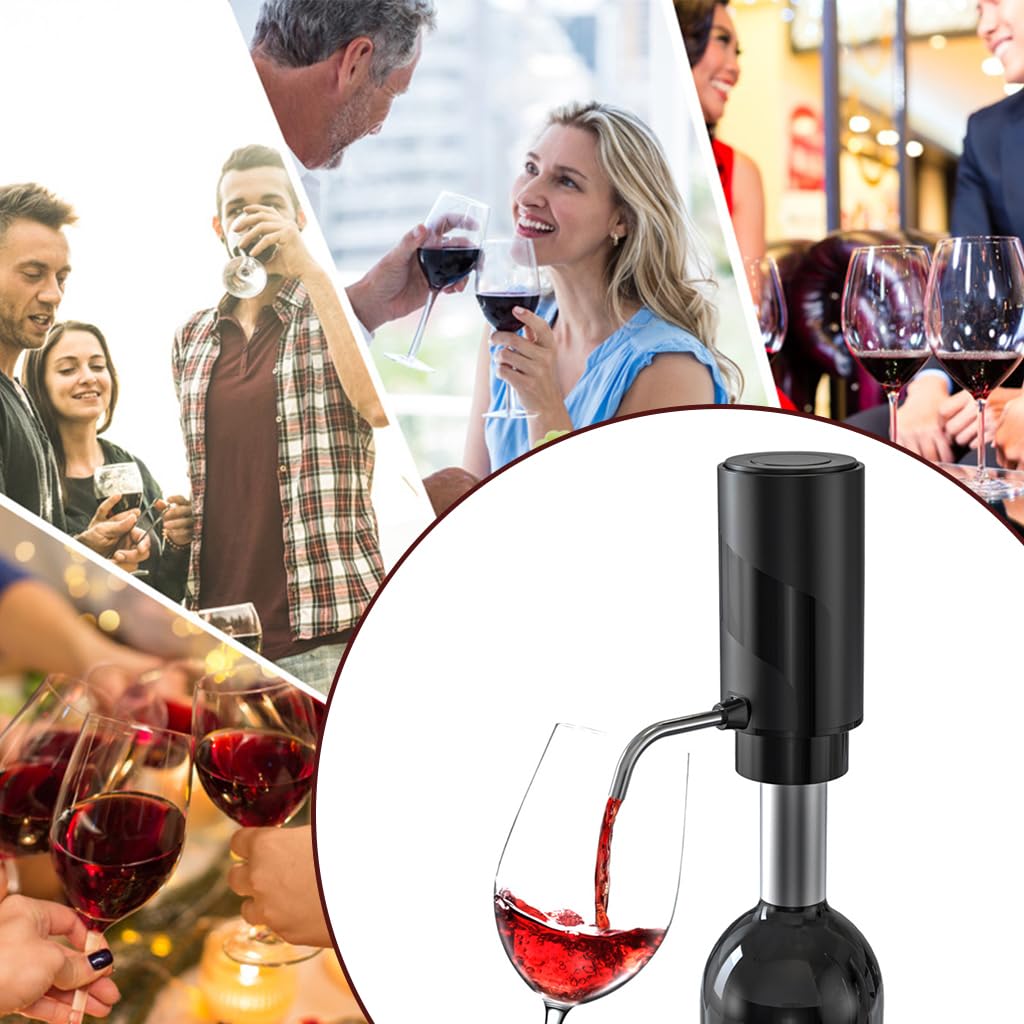 HASTHIP Electric Wine Aerator Wine Decanter Automatic Wine Aerator, One Touch Wine Dispenser Wine Pourer with USB Rechargeable, Wine Lover Gifts for Women&Men (Black-ABS)