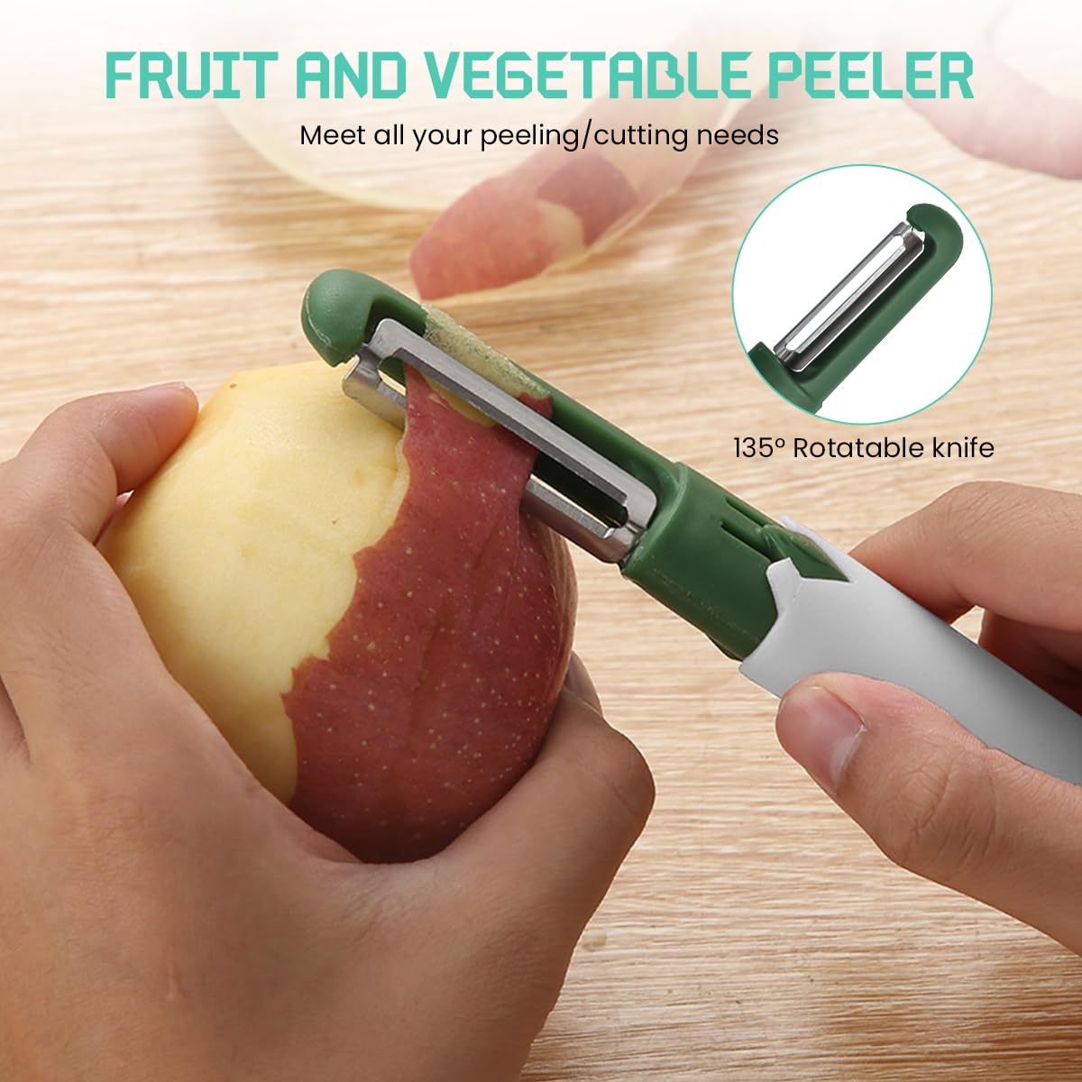 HASTHIP 2 in 1 Stainless Steel Fruit Knife Peeler, Vegetable Peeler Dual-Use Knife for Potato Cucumber Carrot Scrapper Double Edge Serrated Portable Peeling