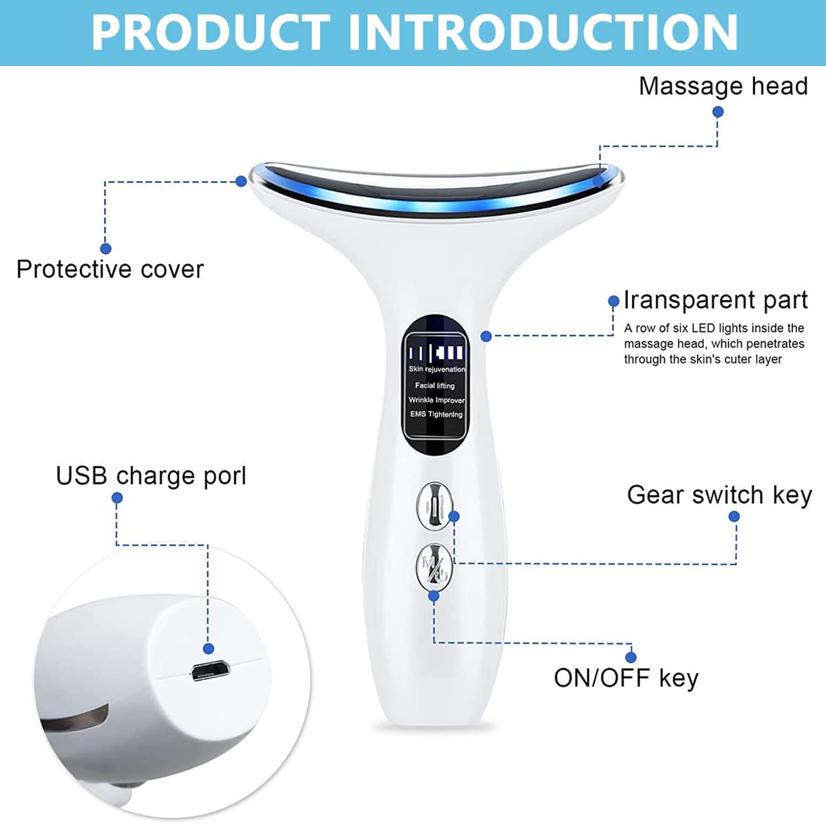HANNEA Anti Wrinkles Face Massager Neck Massager EMS Micro-current Neck Massager Remove Double Chin Tighten Facial Contour Prevent Wrinkles