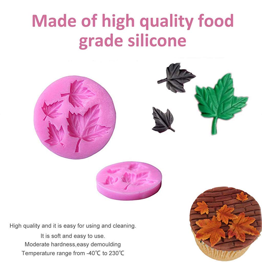 HASTHIP 5PCS Silicone Leaves Fondant Molds 3D Mini Maple Leaf Rose Shaped DIY Cake Decoration Molds
