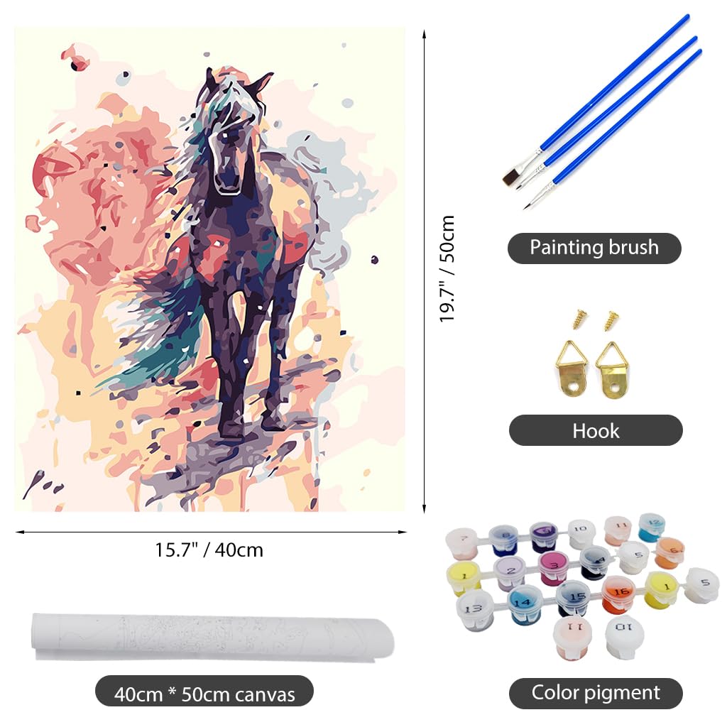 HASTHIP Paint by Numbers for Adults, 16x20inch DIY Aesthetic Horse Canvas Painting with Brushes & Pigments, Art & Craft Set for Home Decor, Gift for Teens & Adults, No Frame Included