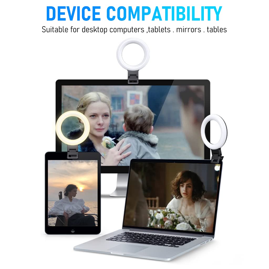 ZORBES USB LED Selfie Light Clip-on Ring Light Fill Light 3 Color 6'' Video Light with 10 Brightness Portable LED Ring Fill Light for Phone, Tablet, Livestream, Youtuber