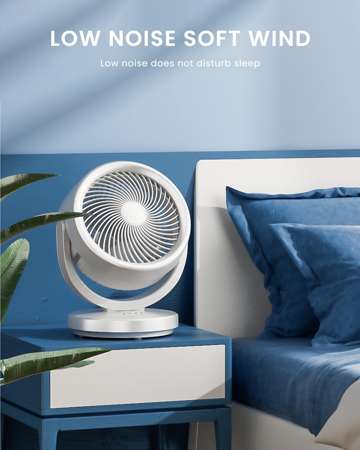 HANNEA Table Fan Small Size, Portable Rechargeable Mini Fan, USB Battery Fan Electric 8 Inch Hanging Low Noise, 90° Rotation, 4 Speeds Personal Desk Fan for Kitchen Home Office Outdoor Camping