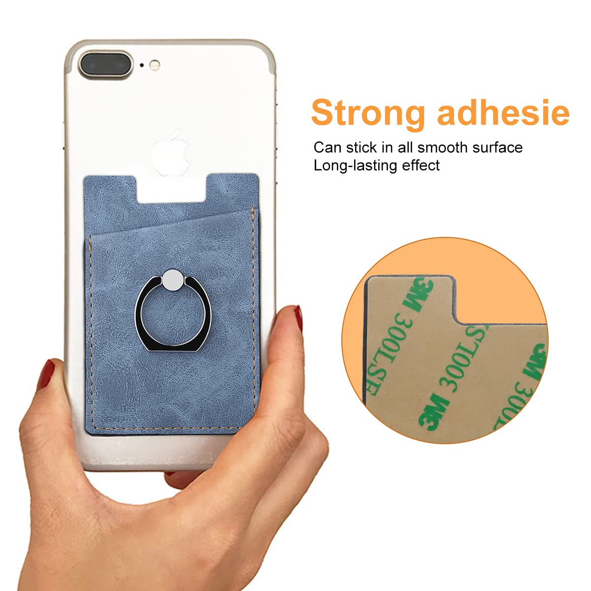 ZORBES Phone Card Holder for Smartphones with Finger Ring Stand-Slim Card Pocket -Blue2
