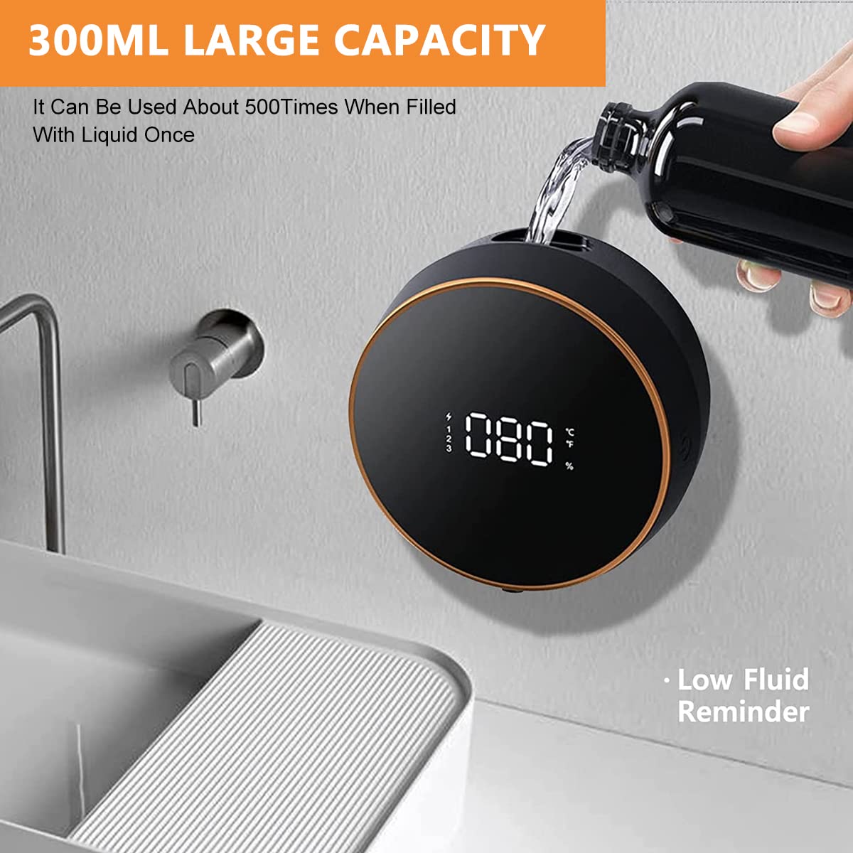 Supvox Auto Soap Dispenser LCD Soap Foamer Dispenser Adjustable Time No-Touch Wall Soap Foam Dispenser 280ml Hand Wash Soap Foamer Handwash Dispenser for Kitchen Bathroom Office Public Area