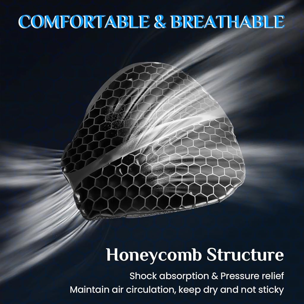 STHIRA® Bike Seat Cushion Gel for Motorcycle Breathable 3D Honeycomb Design Cover with Waterproof and UV Sun Shock-Absorbing Anti-Slip Fit Long Rides 3 PCS
