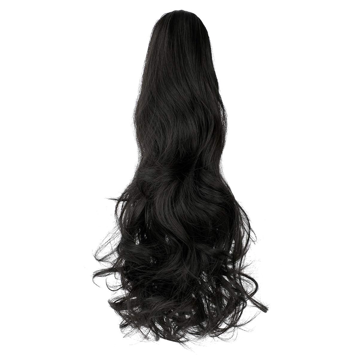 MAYCREATE Long Ponytail Hair Extension for Women Black Clip On Claw Curly Hair Extensions for Ponytail, 22 Inch One Piece Soft Synthetic Hairpieces