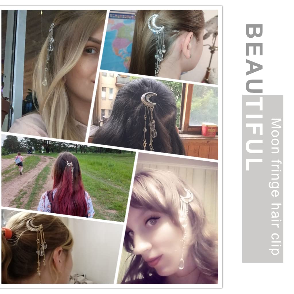 PALAY Rhinestone Hair Clips for Women Stone, Ladies Hair Clips for Women Girls Bridal Headpieces Moon Tassel Hair Pins Hair Barrets Hair Accessories