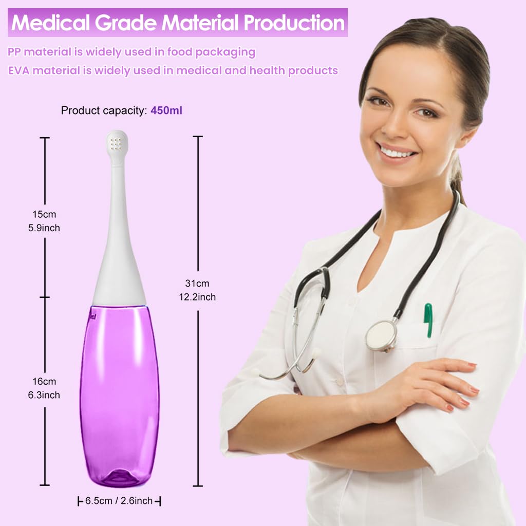 HANNEA Handheld Portable Bidet Sprayer with 2 Spraying Bit and Portable Storage Bag for Travel Bidet for Feminine Care,Postpartum Essentials,Hemmoroid Treatment (Purple 450ml)