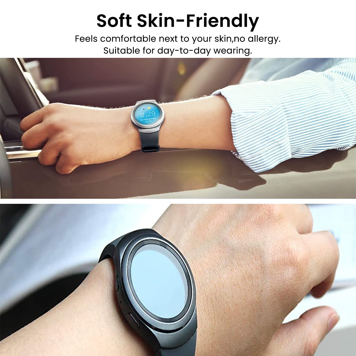 ZIBUYU Replacement Wristbands Smart Watch Straps Compatible with Samsung Gear S2 R720/R730 Belt for Men Women, Soft Sport Silicone Armband Wristband Watchband Strap for Samsung Gear S2 Smartwatch Band