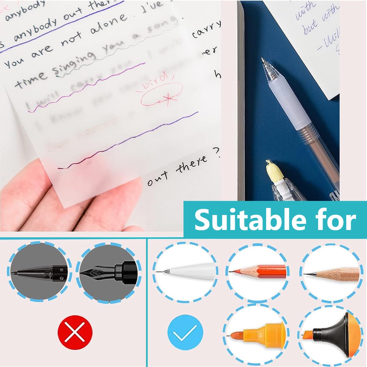 HASTHIP 400 Sheet Transparent Sticky Notes, Self-Stick Clear Sticky Notes, Adhesive Removable See Through Sticky Notes, Aesthetic Stationary, College Study Essentials, Revision Stationary - 4 Sizes