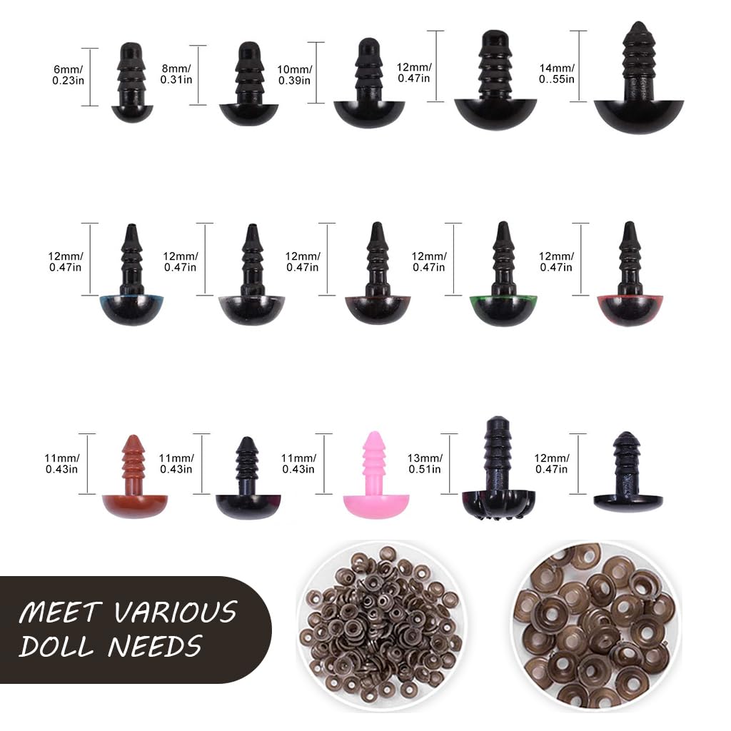 PATPAT 752pcs Googly Eyes for Craft Safety Eyes for Amigurumi Screw Fittings Stuffed Toy Eyes Nose Fittings with Assorted Size for DIY Doll Making, Toy Making, Handicraft Crochet Toy, Stuffed Toy