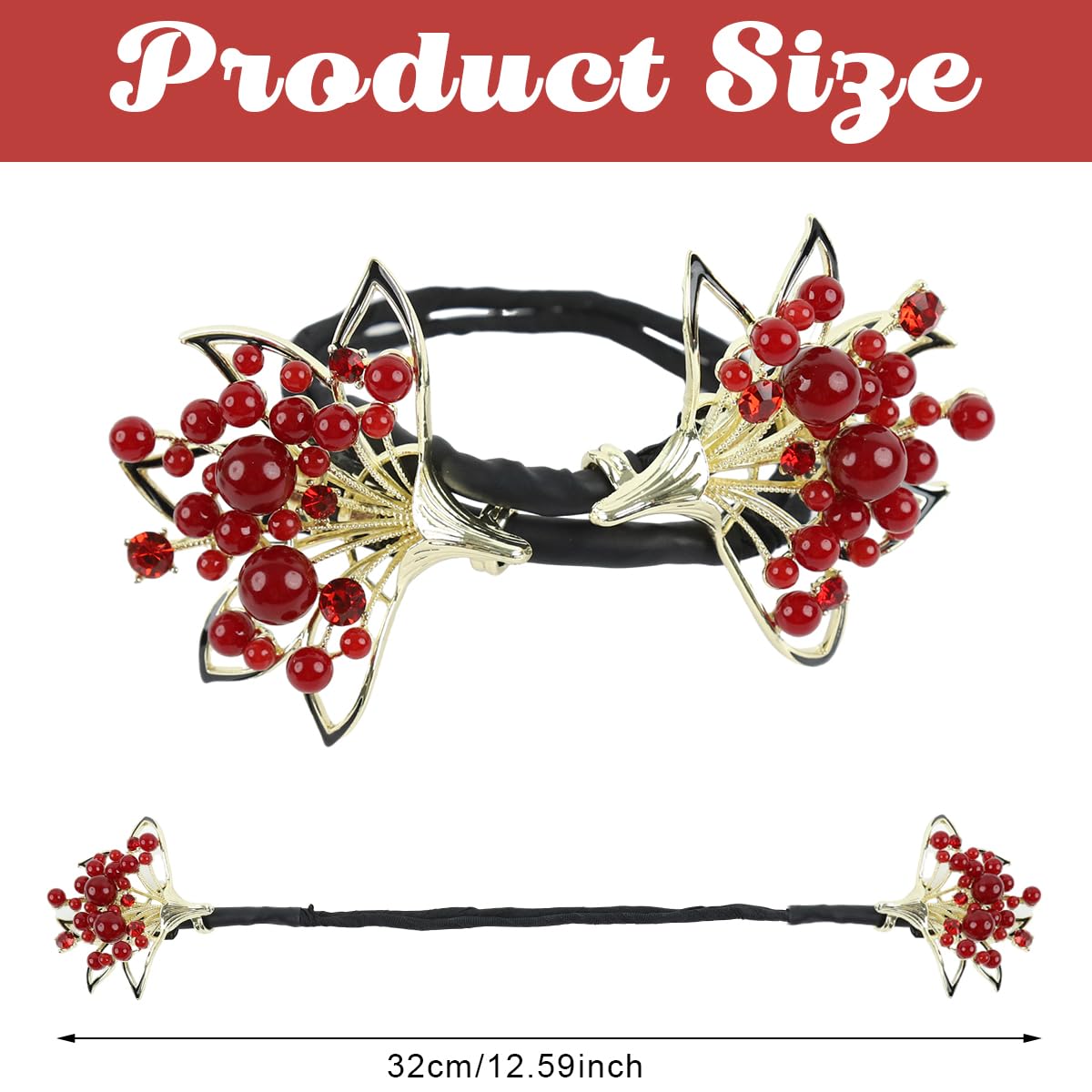 PALAY Hair Bun Accessories for Women Red Pearl Easy Hair Bun Maker for Hair Metal Bun Clips for Hair Stylish Flower Twist Bun Shaper for Women Ladies Daily, Party, Wedding
