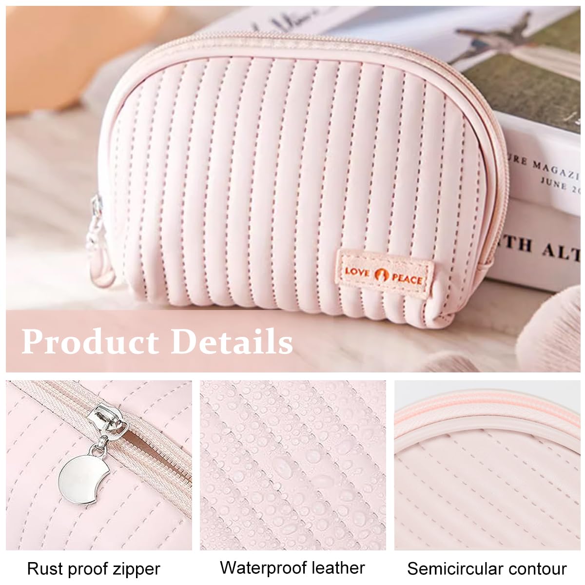 MAYCREATE Cute Makeup Bag, Small Cosmetic Bags for Women, PU Leather Waterproof Mini Make Up Bag Travel Essentials for Women, Portable Small Makeup Cosmetic Pouch