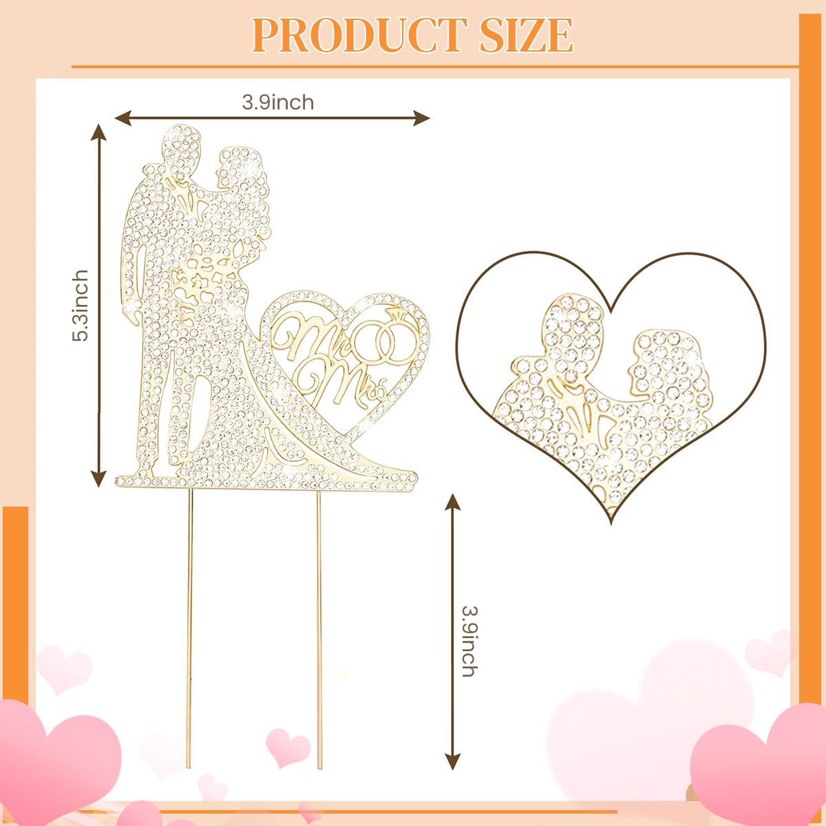 PALAY Wedding Cake Topper Decorative Mr and Mrs Cake Topper for Wedding Cake Shining Rhinestone Embellishment Couple Cake Topper For Wedding, Engagement, Bridal Shower, Anniversary