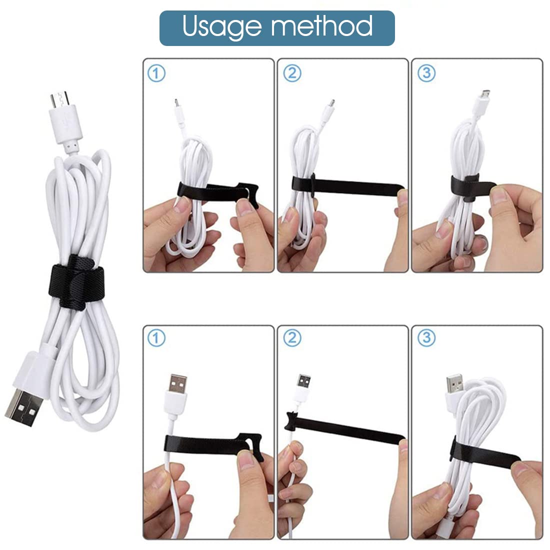 ZIBUYU 50pcs Cable Ties, Cable Ties Reusable Cable Organizer, Hook and Loop Microfiber Cloth Cord Ties, 6-Inch