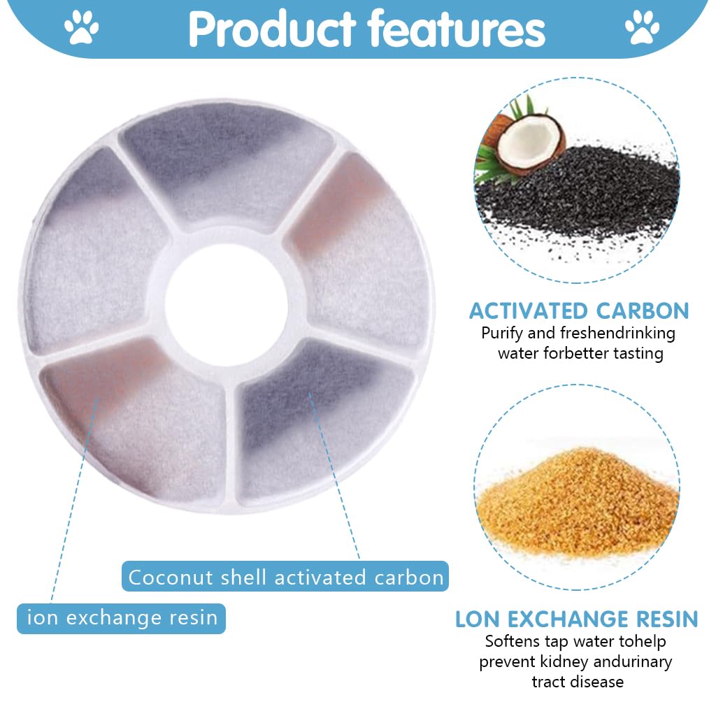 Qpets 4Pcs Cat Fountains Filter Element, Circular Non-Woven Cat Water Dispenser Filter Element Filter for Cat Fountain Filters, Activated Carbon Filter Element with Triple Filtration System
