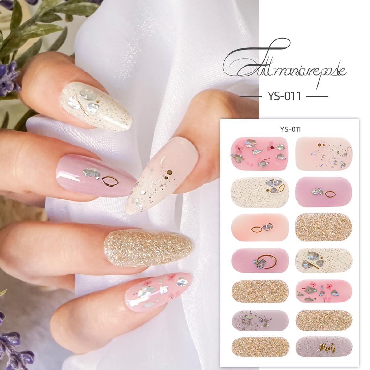 MAYCREATE Nail Stickers Set with 4 Designs Fake Nail Decal Sticker Full Cover Nail Art Sticker Self Adhesive Embossing Nail Art Sticker for Various Nail Shape DIY Art Decal (56pcs)