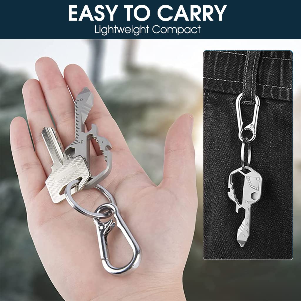 HASTHIP 24- in-1 Key Shaped Pocket Tool, Multi Tool Keychain, Multitool Key Shaped Pocket Tool, Outdoor Keychain Tool for Drill Drive, Screwdriver, File, Bottle Opener, Wrench, Ruler, etc (White)