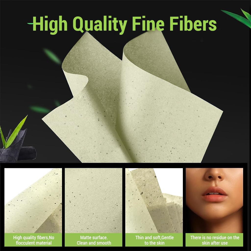 MAYCREATE 300Pcs Face Oil Blotting Paper Natural Green Tea Carbon Linen Oil-absorbing Sheets for Oily Skin, Portable Oil Absorbing Sheets for Men and Women
