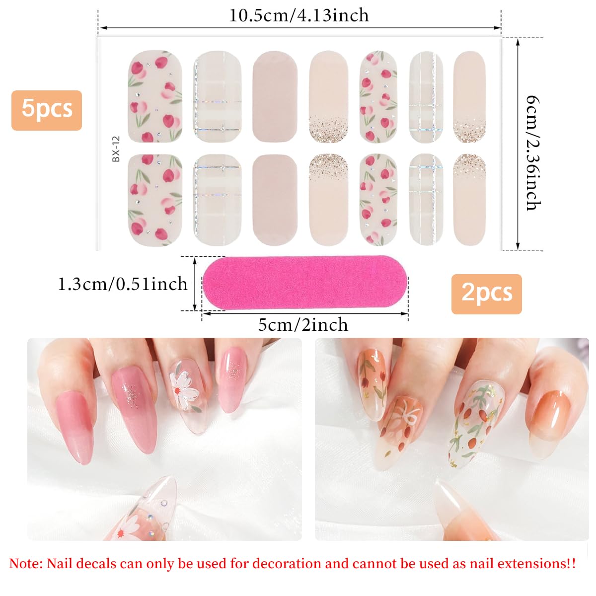 MAYCREATE 5 Sheets Nail Stickers Fake Nail Decal Sticker Full Cover Nail Art Sticker Self Adhesive Embossing Nail Art Sticker for Various Nail Shape DIY Art Decal with 5 Styles(70pcs)