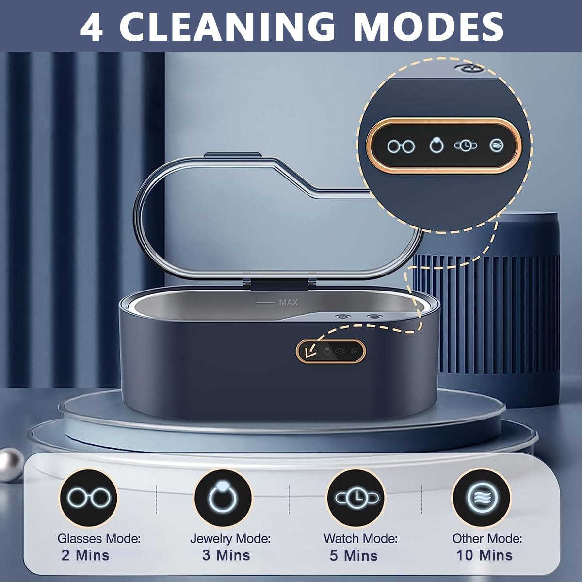 Serplex Ultrasonic Jewelry Cleaning, 450ml Ultrasonic Cleaning Machine with SUS 304 Stainless Steel Chamber, 45kHz Portable Household Cleaner for Cleaning Dentures, Jewelry, Eyeglasses, Watches, Ring
