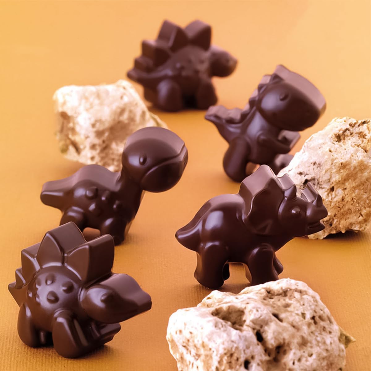 HASTHIP 2Pcs 12-Cavity Dinosaur Animal Chocolate Mold, Set of 2PCS Non Stick Reusable Silicone Dinosaur Animal Mold for DIY Candy Chocolate Jelly Cookie, Ice Cube Tray Mould