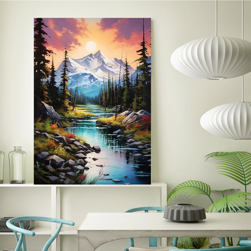 HASTHIP DIY 5D Diamond Painting Art Kit Natural Forest Snow Mountain Scenery Diamond Painting Beginner DIY 5D Diamond Painting for Home Decor, No Frame Wall Decor 5D Diamond Painting, 12 x 16 Inch