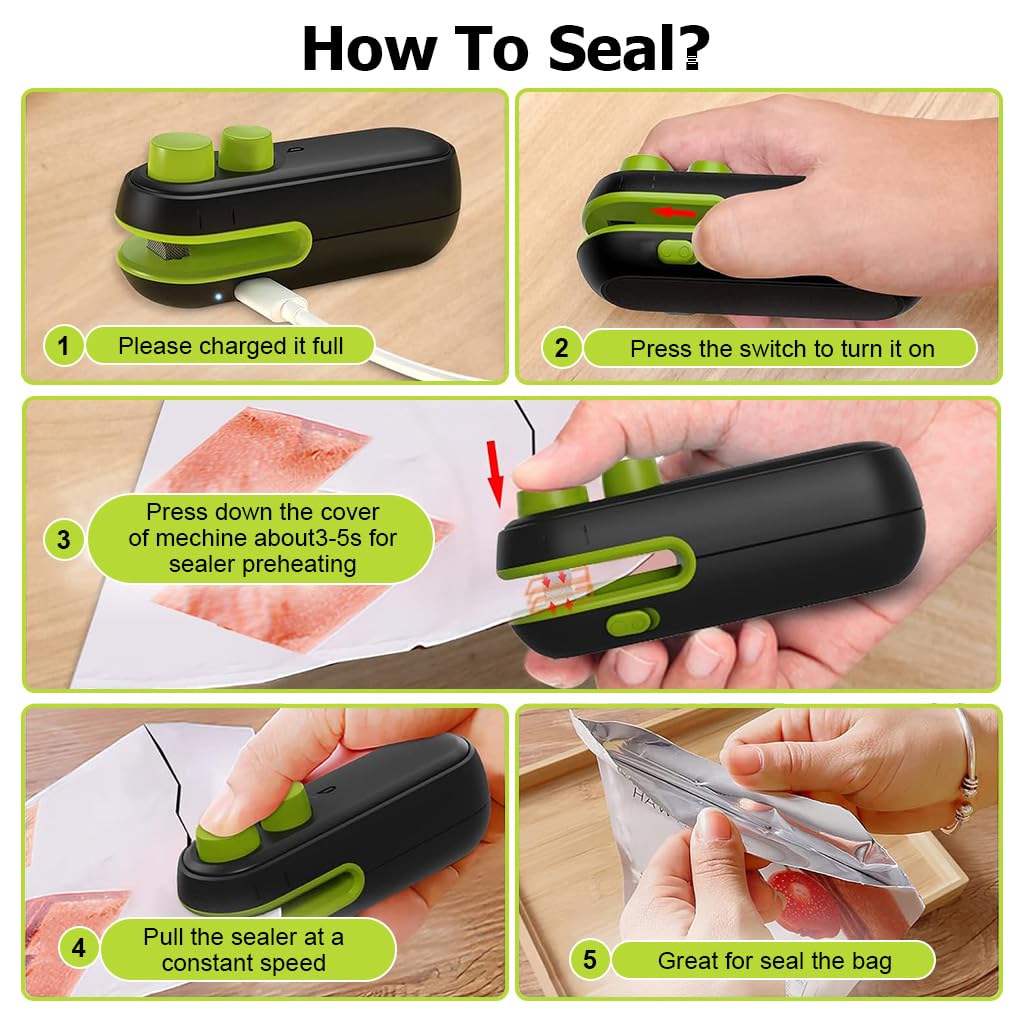 HASTHIP USB Bag Sealer, 2 in 1 Hot Bond Sealer with Cutter, Magnet Bag Sealer, Mini Bag Sealer Rechargeable Bag Sealer for Chips Bag, Snack Bag, Suitable Various Food Bag