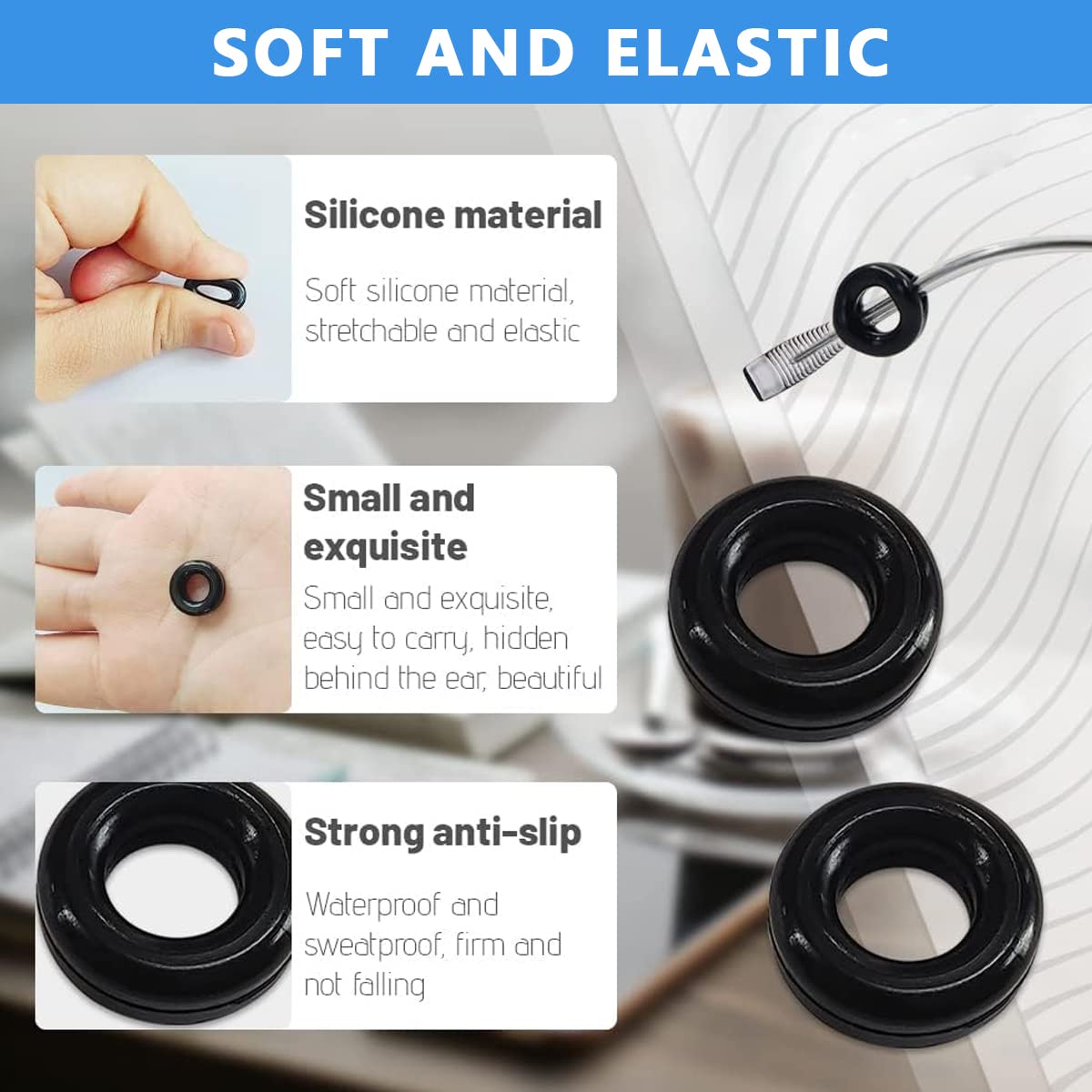 HASTHIP 10 Pairs Glasses Ear Grip Silicone Eyeglasses Temple Tip Sleeve Retainer Holder, Comfort Anti-Slip Glasses Retainers for Spectacle Sunglasses Reading Eyewear (Black+Clear)