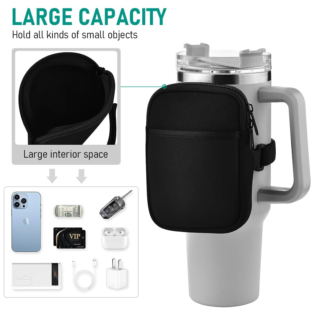 HASTHIP Water Bottle Pouch for Stanley, Gym Accessories with Adjustable Strap for Women, Sports Water Bottle Tumbler Pocket for Phone, Card, Keys, Cash, Black