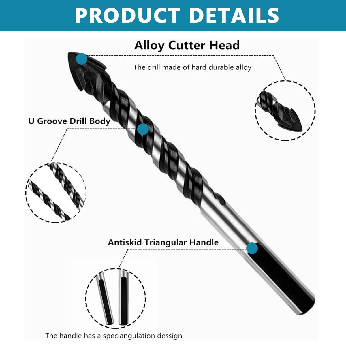 Serplex 12Pcs Drill Bits Set 6 Sizes Drill Bits 3.14-4.72inch Masonry Drill Bit Set & Concrete Drill Bit Set, Professional Carbide Drill Bits Tip for Glass, Tile, Brick, Cement Concrete Plastic Wood