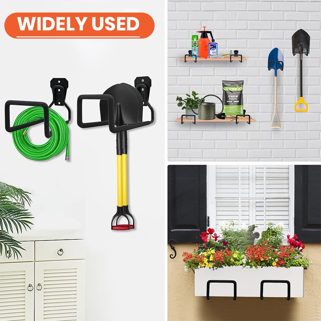 Serplex 2Pcs Garden Hose Hook Screw Fixed Garden Hose Holder Hook Heavy Duty Steel Wall Hose Management Hook 110lbs Loading Capacity Garden Hose Reel Hose Stand for Max 150ft Hose