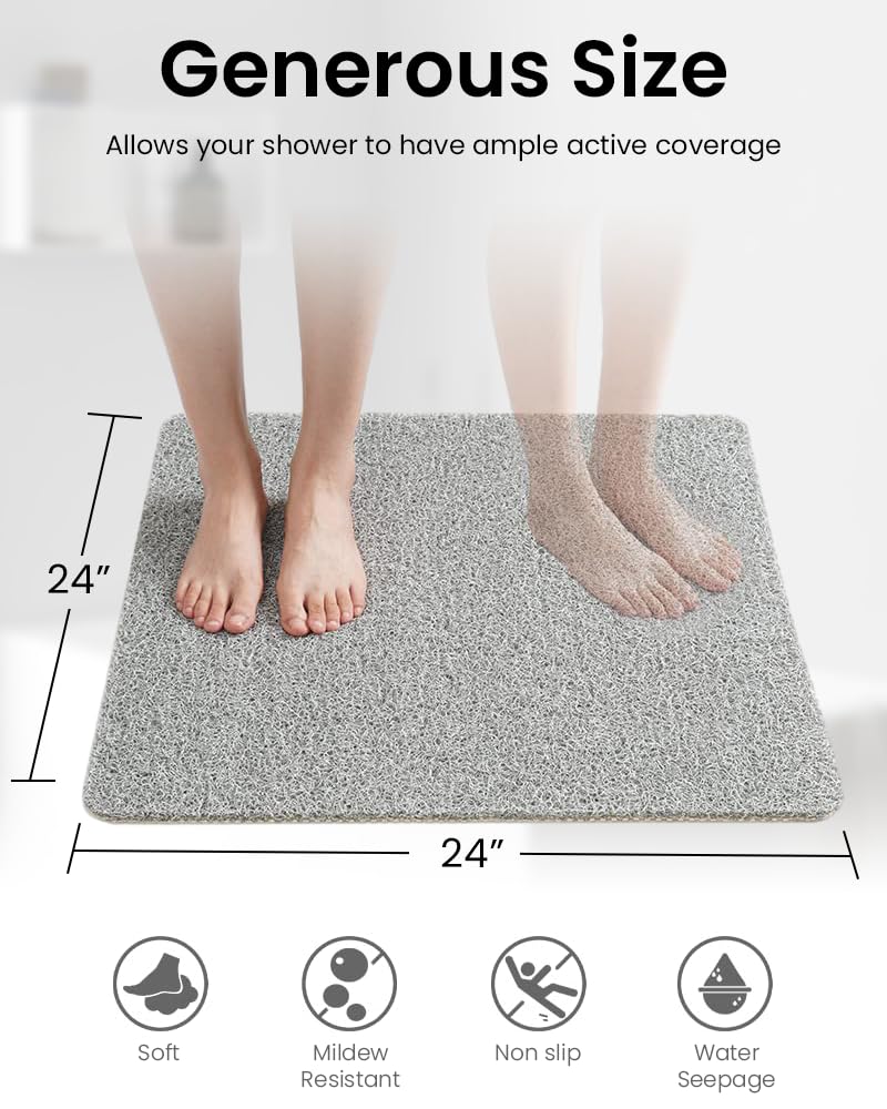 HASTHIP Non Slip Shower Mat, 23.6 x 23.6 inch Quick Drying PVC Loofah Bathmat, Easy Cleaning Shower Floor Mat for Shower, Tub, Bathroom, Wet Areas