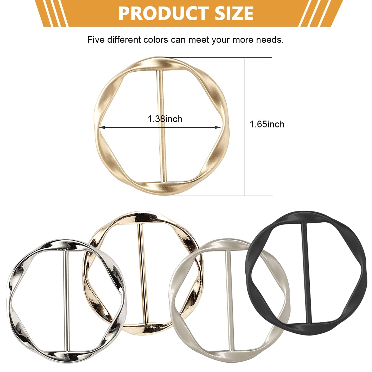 MAYCREATE 5Pcs Silk Scarf, Blouse, T-shirt Tie Rings Clips, Fashion Metal Clothes Circle Clip, Buckle Ring Wrap Holder for Women
