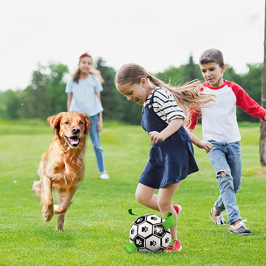Qpets 6 Inch Dog Ball for Small Dogs Soccer Ball with Straps, Interactive Dog Toys Throw and Catch Toy, Dog Water Toy, Durable PU Dog Balls for Small & Medium Dogs