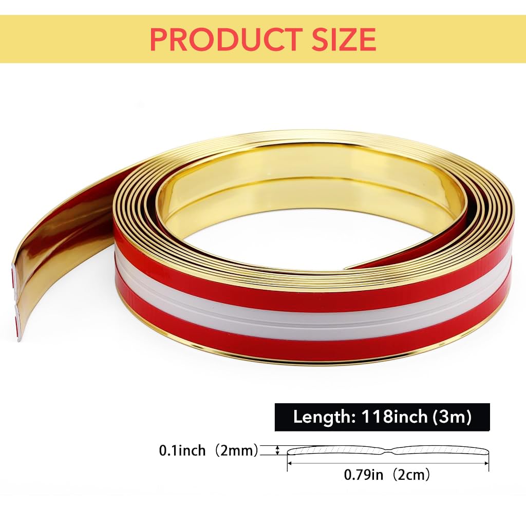 HASTHIP 1 Rolls Golden Wall Molding Trim - Flexible PVC Wall Molding Trim & Corner Guards & Caulk Strip, Apply in Table Edge Door Frame Baseboard for Protection and Decoration, 9.84ft x 0.78in