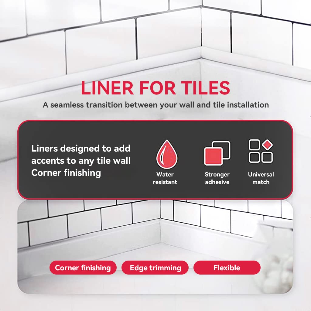 HASTHIP 10 Ft/3 M Wall Sticker Peel and Stick Trim, Self-Adhesive Waterproof Adhesive Liner, Cuttable Wall Baseboard Sticker for Wall Tile Edges, Kitchen Backsplash, Mirror Frame (White)