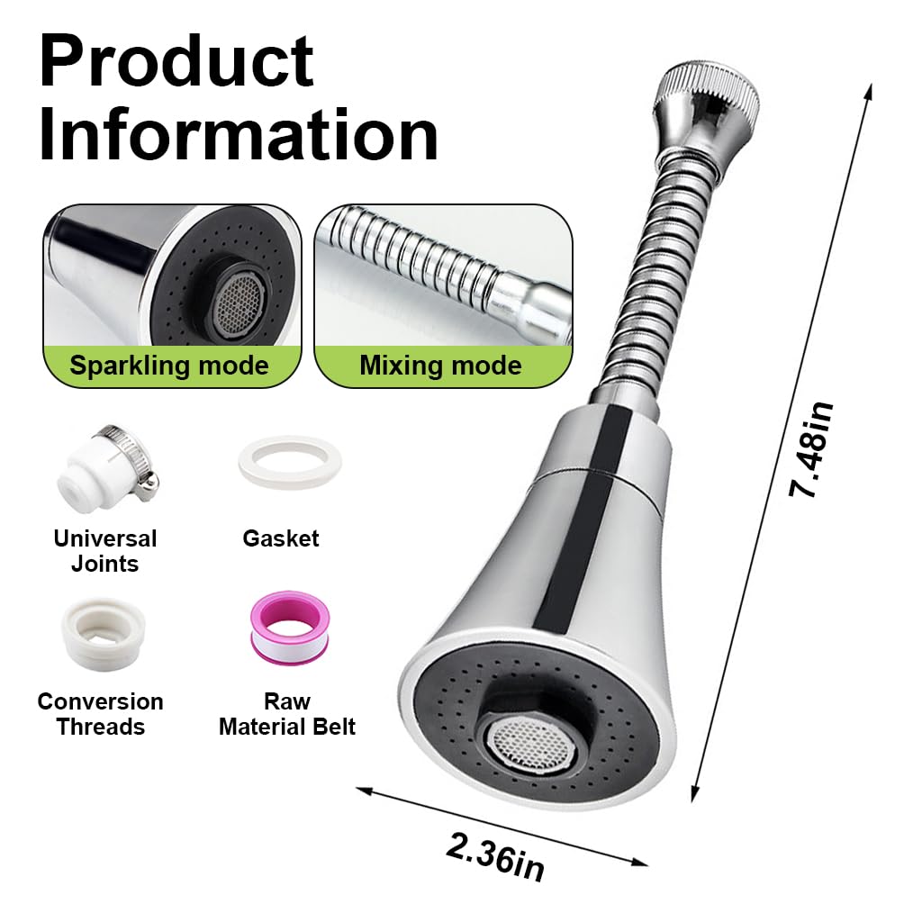 HASTHIP Kitchen Sink Faucet Water Tap Faucet Extender 360° Swivel Faucet Extension with 3 Water Spray Modes Electroplated Universal Sink Faucet Pressurized Faucet with 12cm Hose