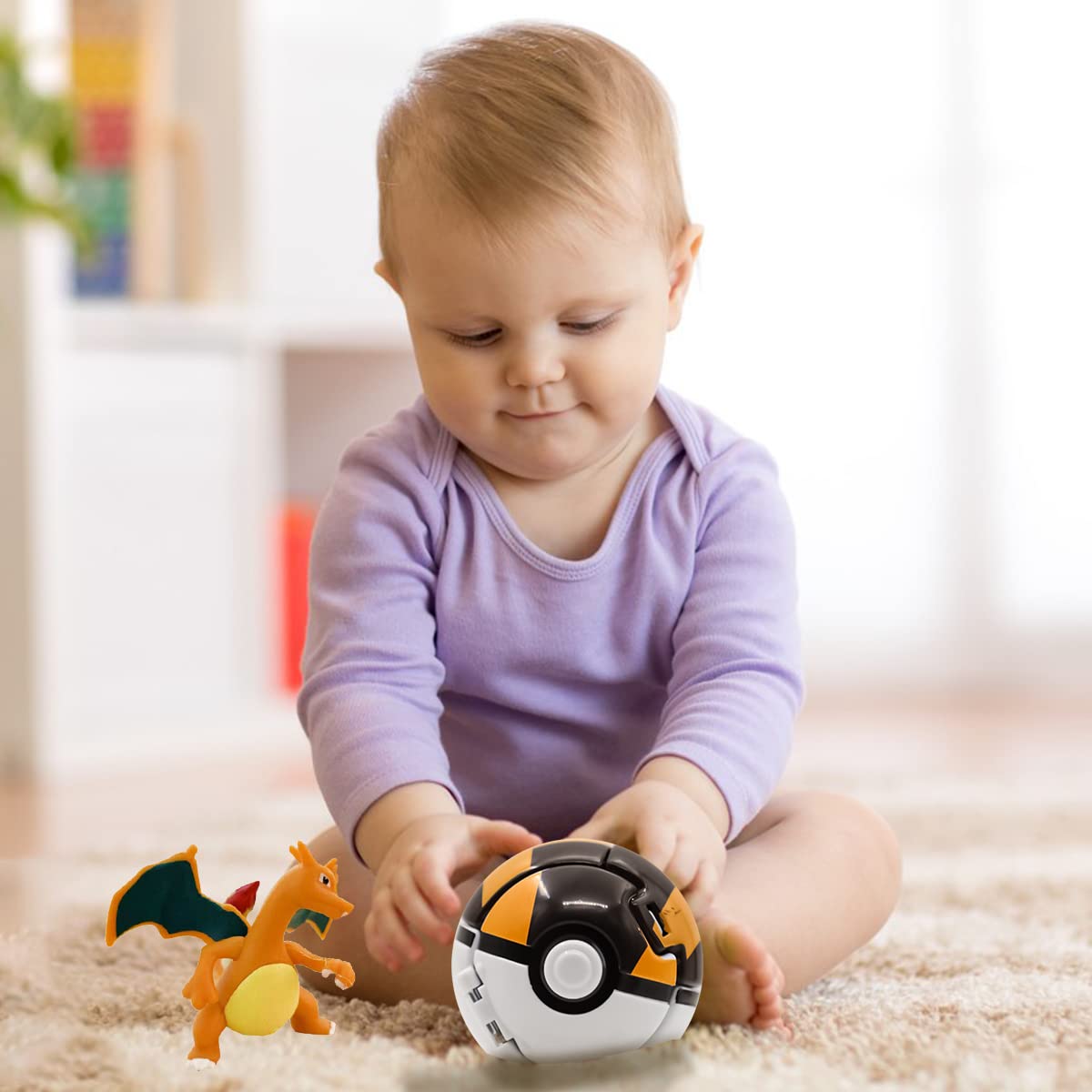 PATPAT Poke-mon Toy Charizard Figures with Poke-mon Ball Toy Figures Poke-mon Charizard Figures Toy Desk Decoration Birthday Gift Children's Day Gift Toy for Kids (Charizard)