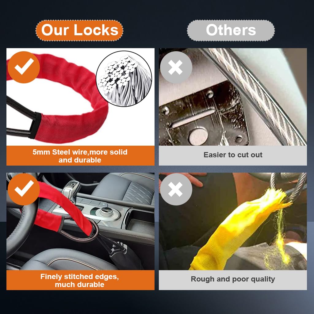 STHIRA Car Steering Wheel Lock, Heavy Duty Safety Belt Buckle Attachment Steel Car Wheel Lock, Alloy Lock Core Steering Wheel Lock with 3 Keys Car Lock Anti Theft for Truck, SUV, Van, Hatchback
