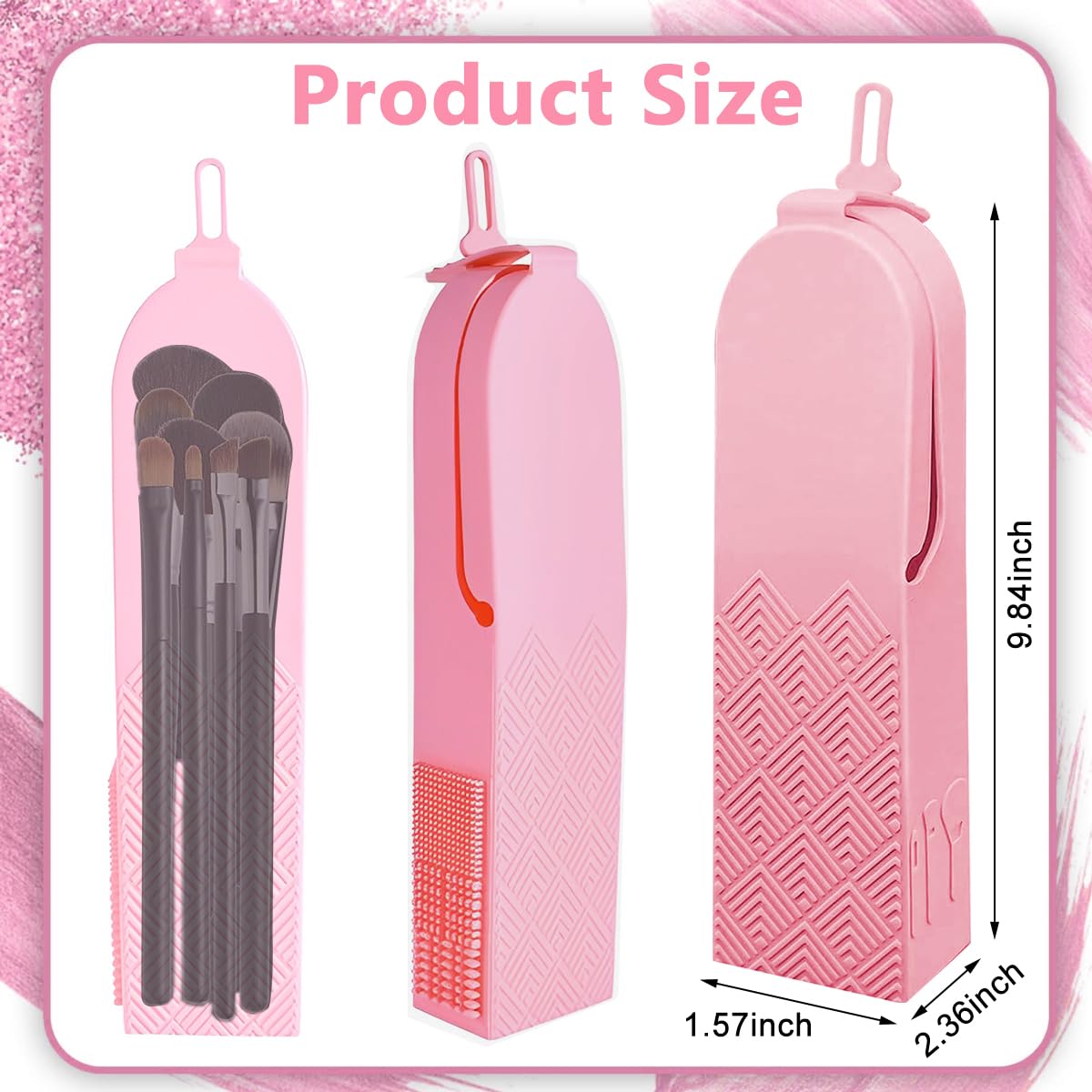 MAYCREATE Silicone Makeup Brush Holder, 2 in 1 Travel Makeup Brushes Organizer with Cleaning Bristle, Large Capacity Portable Cosmetic Brush Case for Daily, Work or Gift