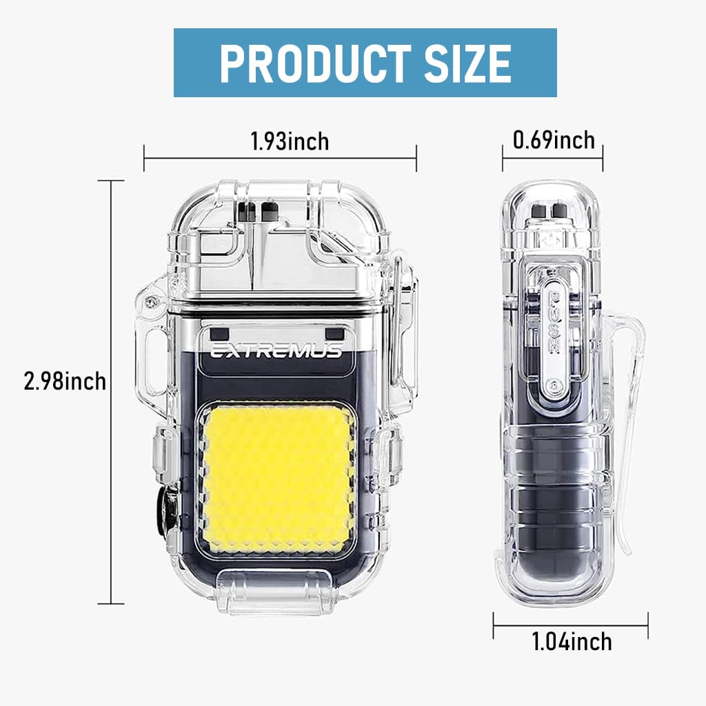 HASTHIP Waterproof Dual Arc Plasma Rechargeable Lighter, USB Type C Rechargeable Lighter with 3 Lighting Modes COB Lamp & Flashlight, Waterproof Windproof Lighter for Outdoor, Camping, Kitchen