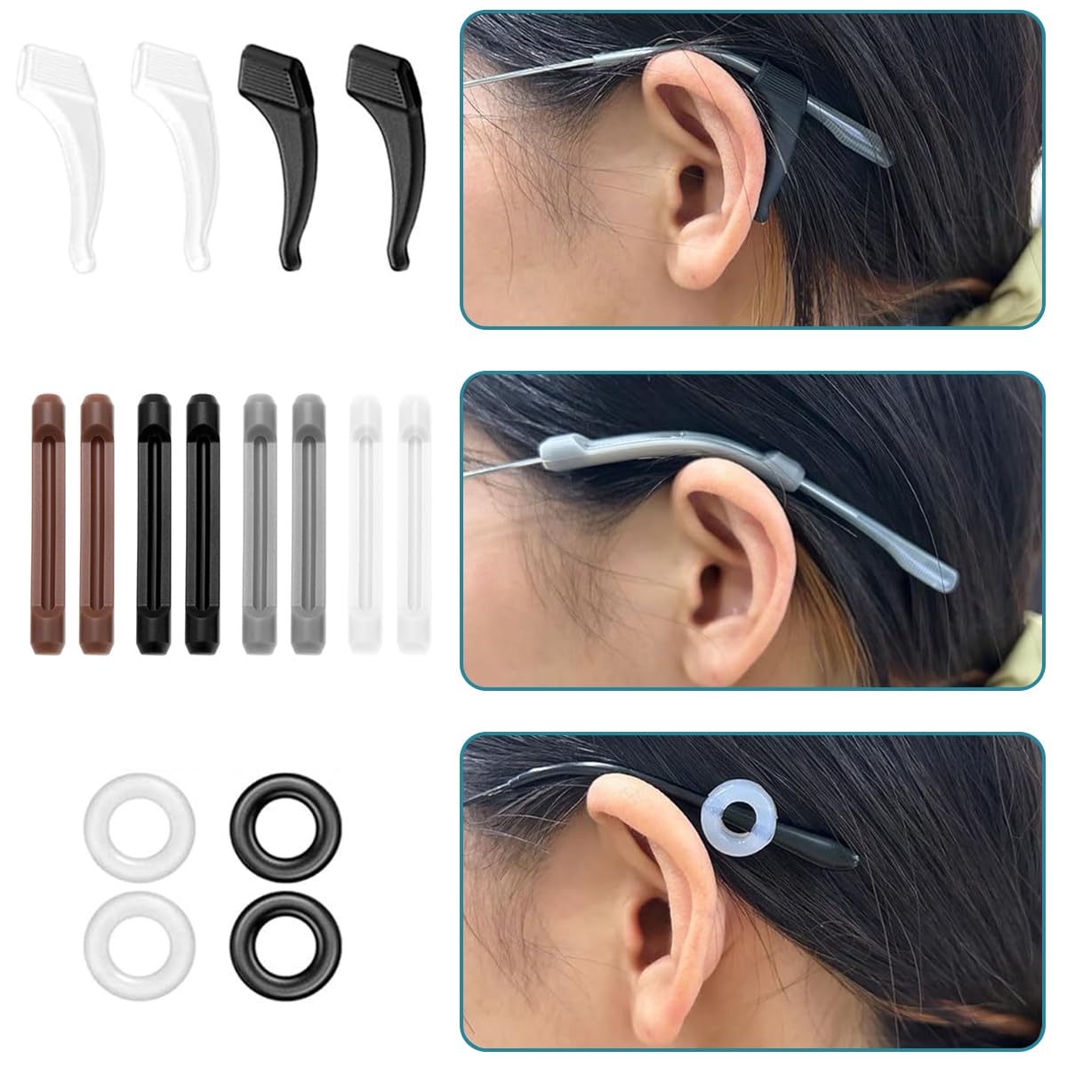 MAYCREATE Eyeglasses Retainers Sets, Silicone Anti-Slip Eyeglass Holder, Eyeglasses Temple Tips Sleeve Retainer for Behind the Ear, Reusable Glasses Ear Grip for Sport Study