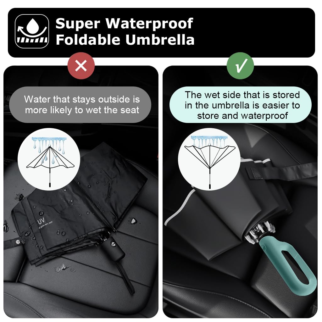 PALAY Large Umbrella for Men Women with Reflective Strap, 50'' Automatic Open/Close Windproof Travel Folding Umbrella, Reinforced 10 Dual Ribs, 99 UV Protection Umbrella with Carabiner Handle Design
